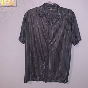 Vintage Solo Shirt Mens M Silver Shiny Metallic Club Rave Disco 90s Y2K